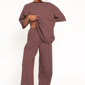 Wilda Knit Pant - Burgundy Cream Stripe(XS)